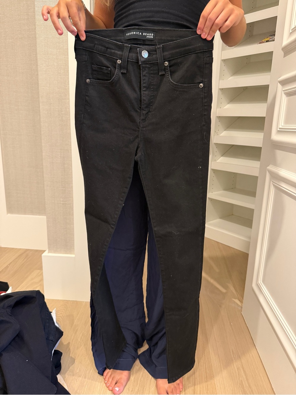 Veronica Beard Black Straight-Leg Jeans with Front Split